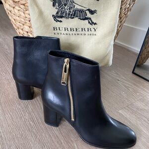 Burberry Black Ankle Boots with Gold Zipper